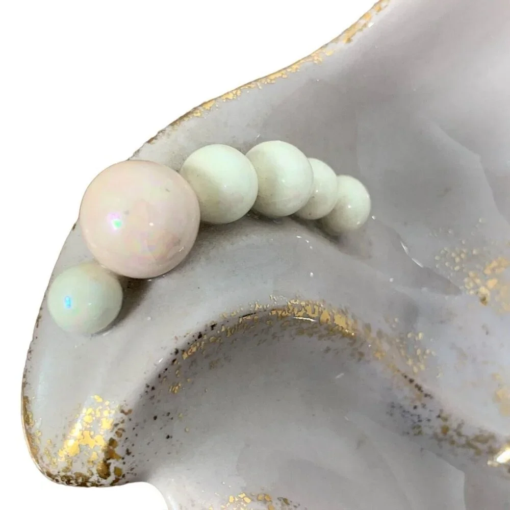 Vintage‎ MCM Gilt Seashell Ashtray Trinket Dish Pearls Midcentury Mermaid Ocean
